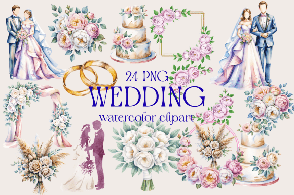 Elevate Nuptial Designs with the Wedding Watercolor Clipart Bundle