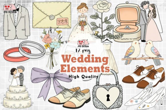 Elevate Your Wedding Stationery with Wedding Elements Clipart PNG