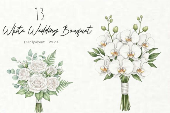 Watercolor White Wedding Bouquet Clipart: Elegant Designs for Your Projects