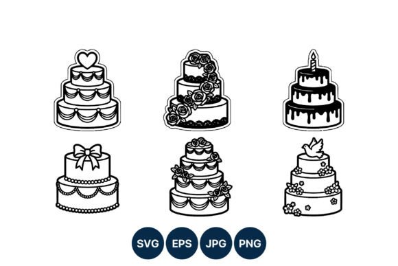 Wedding Cake Vector Line Art: Elegant Black and White Graphics