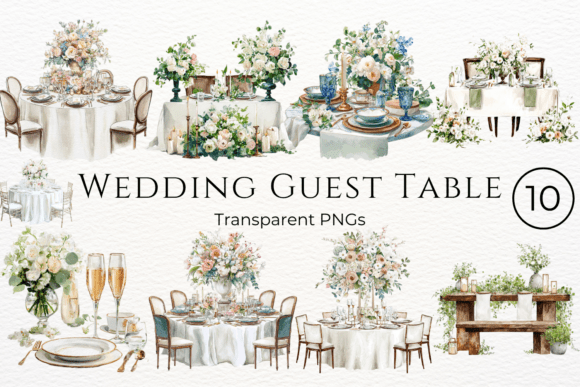 Wedding Guest Table Watercolor Clipart for Creative Projects
